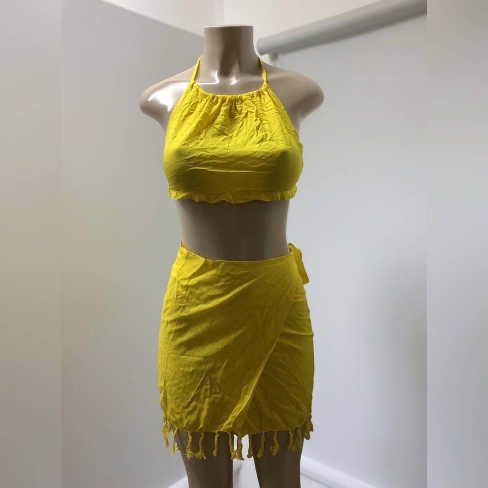 Zuliana Yellow 100% Rayon Skirt Set Size Small Made in USA New With Tags